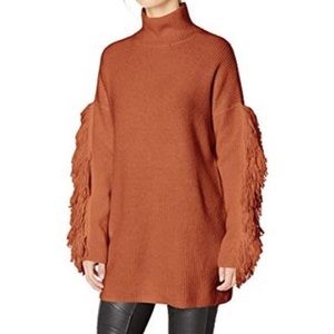 BCBGMaxAzria Fringe Tunic Turtleneck Sweater